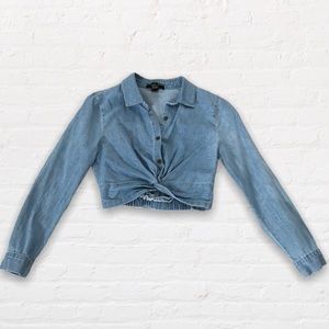 Cinched Long Sleeve Crop Top, Size S